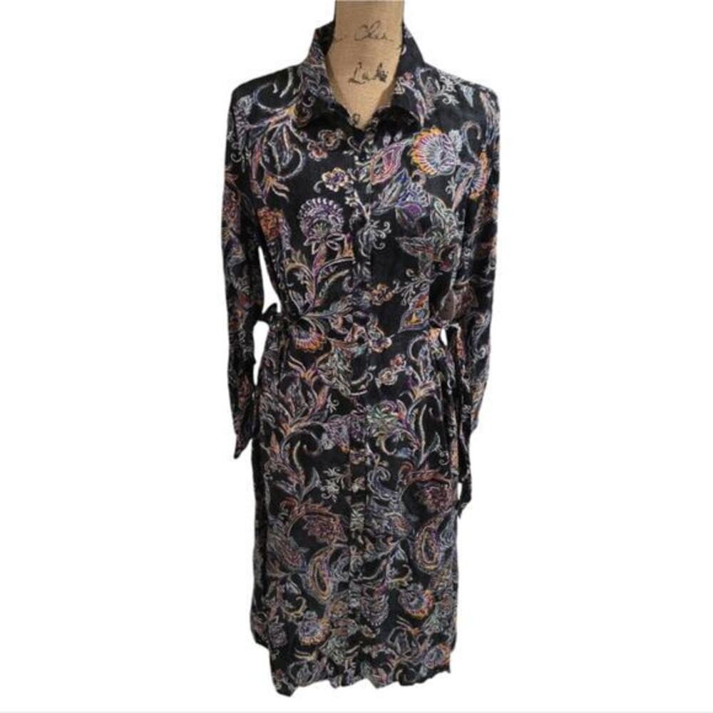 Harlow &‎ Rose Paisley Button Front Midi Long Sleeve Dress Size Large XL NEW!